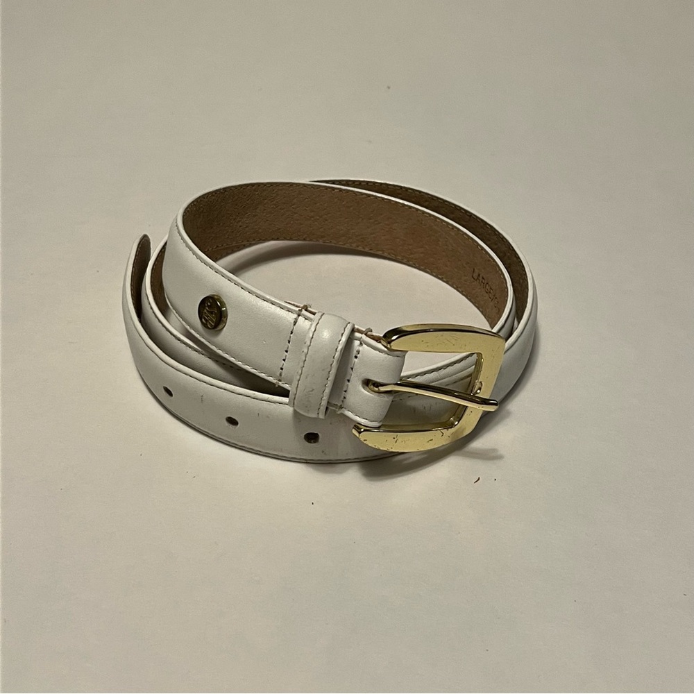 St. John’s Bay white leather belt with gold hardware